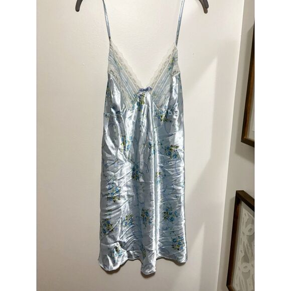 Secret Treasures Other - Cottagecore Satin Nightgown XXL Blue Floral Lace Trim Slip Sleepwear Lingerie